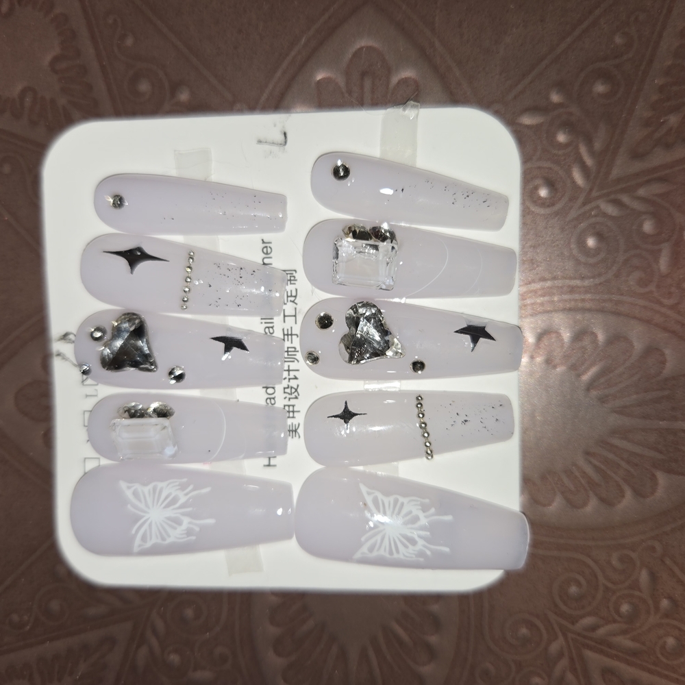 White and Silver handmade press on nails set